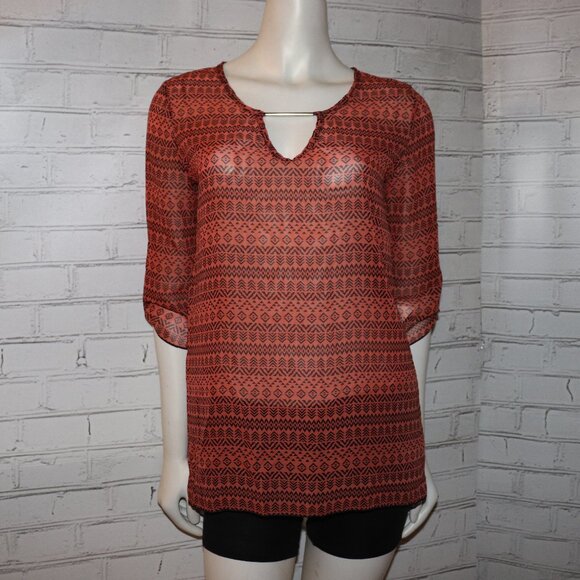 🧡🖤🍂 Free Kisses Sheer Blouse · Burnt Orange & Black · Size M - Picture 1 of 5